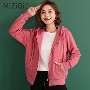 米子旗连帽卫衣女春秋宽松百搭上衣2021新款薄绒开衫拉链上衣外套