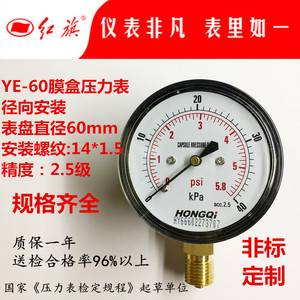 厂家直销 红旗仪表 膜盒压力表 千帕表微压表 YE-60 0-6 25KPA