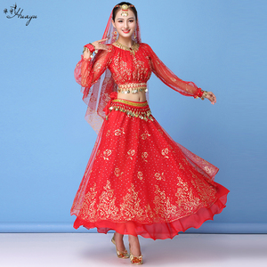 印度舞演出服套装长袖年会舞台民族表演服装天竺少女肚皮长裙舞服