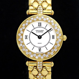 van cleef & arpels梵克雅宝18k黄金镶钻女表石英二手表原装正品