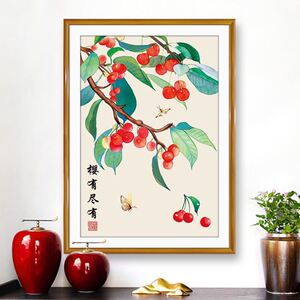 人工十字绣成品樱有尽有樱桃硕果累累客厅餐厅竖版小幅挂画绣好的