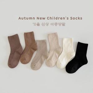 秋冬儿童羊毛袜子男童女童纯色双针中筒长袜韩版儿童袜子