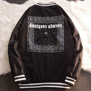 欧美hiphop腰果花潮流炸街外套男女春秋季薄款休闲工装棒球服外穿