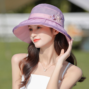 真丝帽子女夏季优雅百搭桑蚕丝遮阳帽薄款透气防晒太阳帽出游盆帽