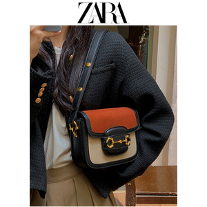 zara女包莫兰迪配色马鞍包2021秋冬新款小众设计单肩斜挎包腋下包