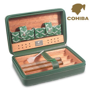 包邮 古巴雪茄保湿盒 高希霸雪松木皮套 便携旅行时尚4支装雪茄盒