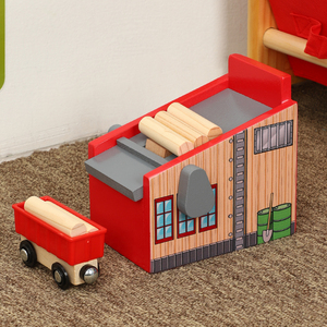 勒酷木质小火车轨道场景配件 伐木场房子上货机器 儿童玩具