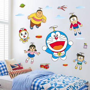 动漫多拉A梦机器猫卡通墙贴卧室床头纸儿童房贴画装饰自粘墙纸画