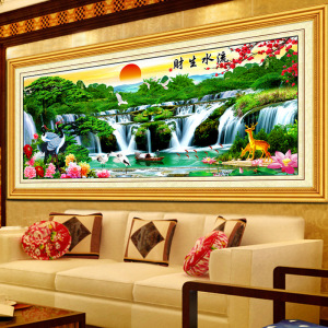 绣好的纯手工十字绣成品流水生财蒸蒸日上九鱼聚财风水画简约装饰