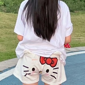 hellokitty哈喽凯蒂猫短裤女夏季可爱kt猫男大裤衩白色情侣沙滩裤
