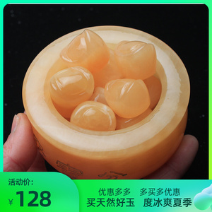 天然米黄玉聚宝盆摆件风水摆件黄龙玉元宝聚宝盆摆件复古