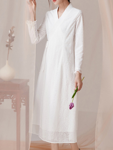 古着法式小白裙中国风旗袍改良版汉服中式连衣裙民族风民国风女装