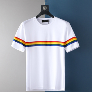 新疆长绒棉欧货品牌短袖t恤男士白色体恤简约风打底衫修身半袖f99