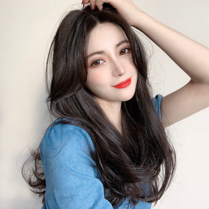 中分刘海假发女 前蕾丝网红大波浪中长发卷发全头套 自然锁骨发型