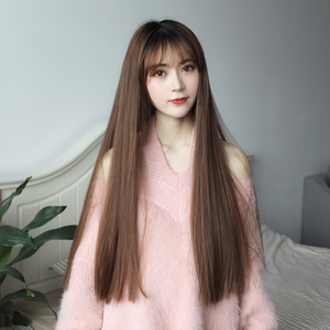 假发女u型长直发 一刀齐中长发半头套 自然无痕头套式仿真发发套