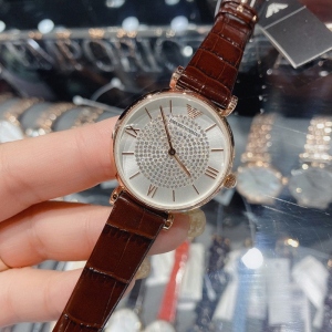 armani阿玛尼手表女满天星镶钻石英表新款皮带玫瑰金女表ar11269