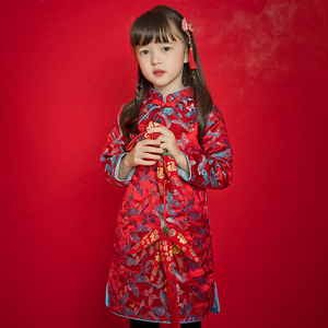 秋冬季儿童旗袍唐装女童周岁婴儿中国风女宝宝红色蝴蝶新年拜年服
