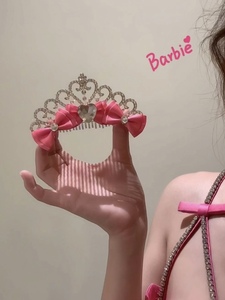 XINQ 公主日记 龙心粉色水钻蝴蝶结生日拍照庆祝芭比皇冠王冠发夹