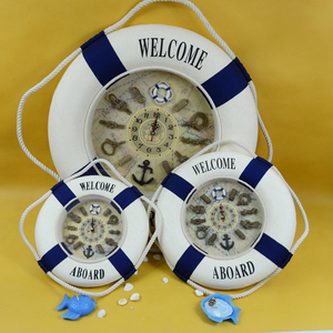 静音钟表救生圈挂钟表轮胎挂钟表海洋地中海风格航海挂钟 包邮