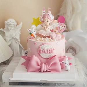 粉色天使贝拉小公主芭蕾舞蹈小女孩钢琴摆件女神网红生日蛋糕装饰
