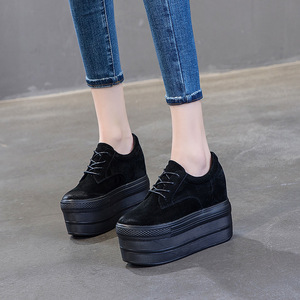 松糕鞋女厚底2022年秋冬新款女鞋内增高10cm公分百搭系带真皮女鞋