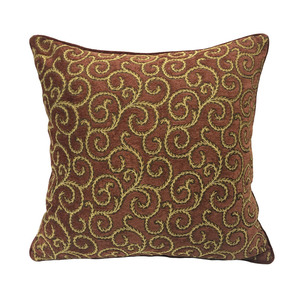 欧式古典砖红色卷草花提花色织雪尼尔沙发抱枕双面柔软软装靠垫