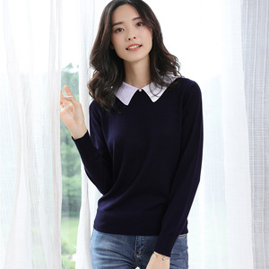 娃娃领毛衣女长袖修身天丝针织衫日系甜美百搭减龄女薄款打底毛衣