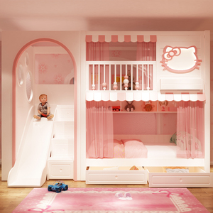 儿童床女孩公主床梦幻城堡树屋床同宽双层上下床铺卧室滑梯小户型
