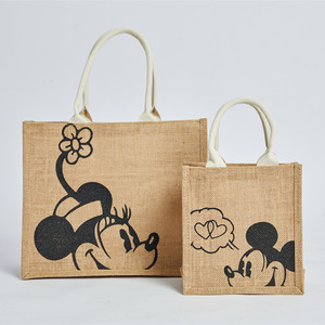 手绘风可爱卡通麻布袋子手提横向大号旅行环保购物袋定制麻布袋