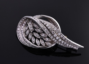 五十年代  铂金钻石胸针 法国作品 狗头标 防伪标 造型优雅