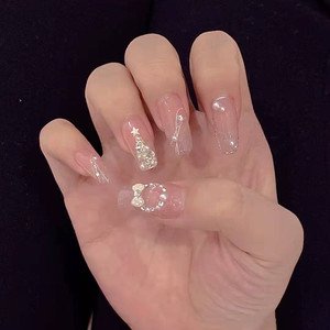 抖音款手工美甲成品女可穿戴式甲片圣诞节小红书同款假指甲贴片