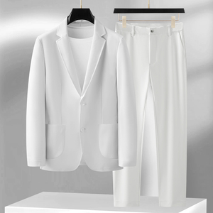 高端休闲白色西服套装男士秋季抗皱易打理商务西装两件套婚庆礼服