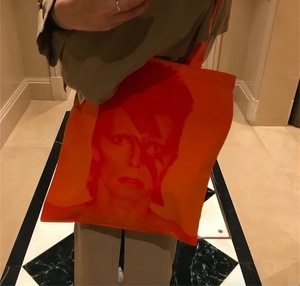 阿希哥同款限定摇滚小众David Bowie橘色帆布包托特包购物袋 双面