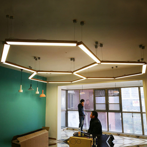 木纹led长条灯办公室吊灯条形吊线照明日光办公拼接创意造型灯具