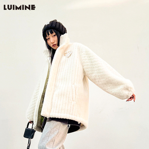 LUIMINE2022秋季新款设计师夹棉毛毛外套大衣女 宽松加厚棉服