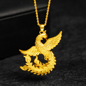 黄金吊坠女999足金展翅飞翔金凤凰项链鸾飞凤舞纯金婚嫁首饰新款