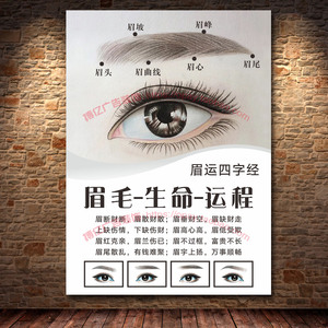 美容微整形眉毛运程四字经纹绣高清挂画海报定制kt展板自粘背胶画