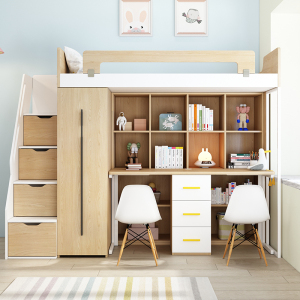 儿童上床下书桌多功能组合双层上下铺上层床小层学习桌一体小户型