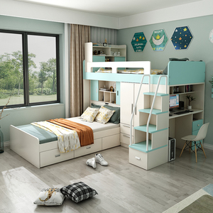 小户型多功能转角高低床上下铺儿童床男孩双层两层上下床衣柜组合