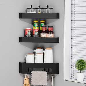 免打孔厨房置物架太空铝三角篮壁挂厨房收纳架三角架墙角篮墙上