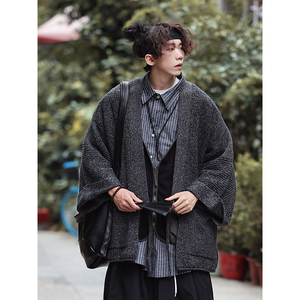 水曜日定休秋冬季日系复古菠萝纹道袍个性毛衣男宽松开衫针织衫潮