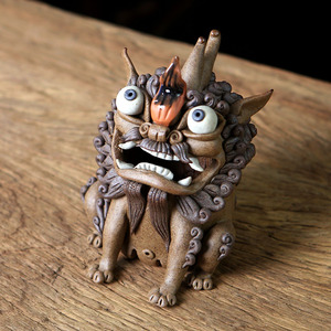 招财狮舞香炉茶宠 手工陶泥捏制摆件可养创意景德镇茶具雕塑 送礼