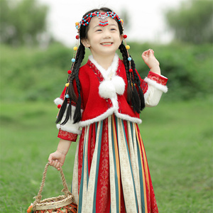 藏族服装儿童女宝套装外套长袖少数民族风特色秋冬季加厚款新款