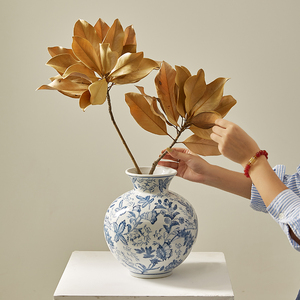 新中式手绘青花瓷陶瓷花瓶客厅高级感仿古插花花瓶花器装饰品摆件
