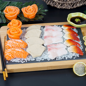 仿真三文鱼北极贝甜虾 鹅肝 刺身拼盘组合套餐道具模型假碎冰装饰