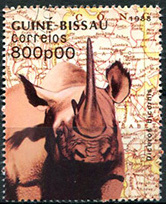 几内亚比绍1988年 非洲动物 犀牛 分布地图 高值零散邮票1枚新MNH