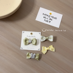 Candy bowtie 手工 韩国进口蕾丝小蝴蝶结发夹儿童抹茶绿边夹发卡