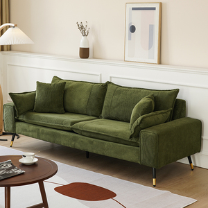 北欧灯芯绒布艺沙发小户型休闲客厅简约墨绿色三人实木可拆洗沙发