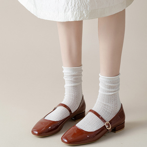 小皮鞋袜子女夏白色日系甜美卷边网眼堆堆袜薄透气长筒棉长筒