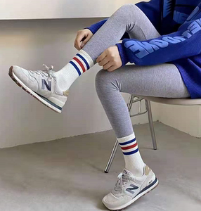 日系条纹三杠女士高筒运动长袜配鲨鱼裤的袜子学院风简约棉袜